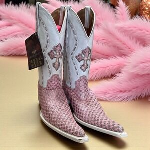 🔥El General🩷 Cowboy‎ Boot Sugar Pink💎  Cross Leather Western Festival Bling 6